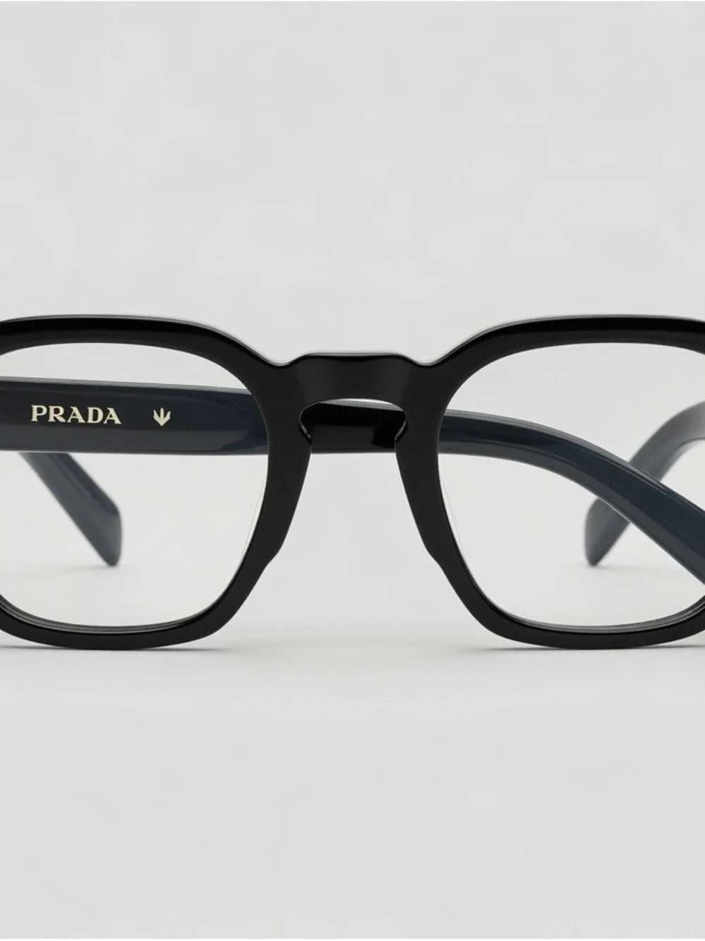 Prada Black Square-Angled Optical Frames with Gold Temple Details